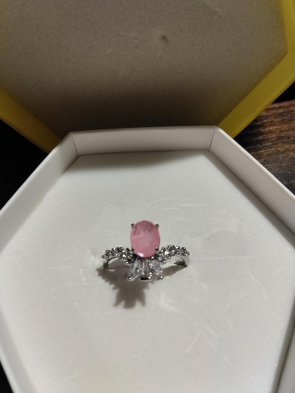 Ring Bomb Party Silver Plated Pink Oval Stone Cocktail Ring Size 7